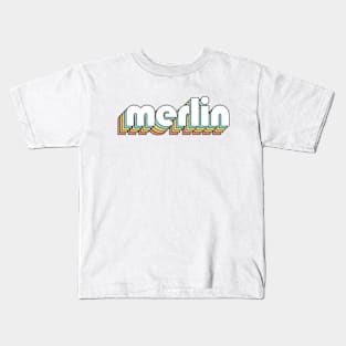 Merlin - Retro Rainbow Typography Faded Style Kids T-Shirt